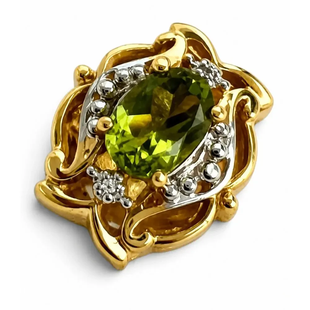 Richard Klein 14K Yellow White Gold Peridot Slide Bracelet Charm Hidden Bail
